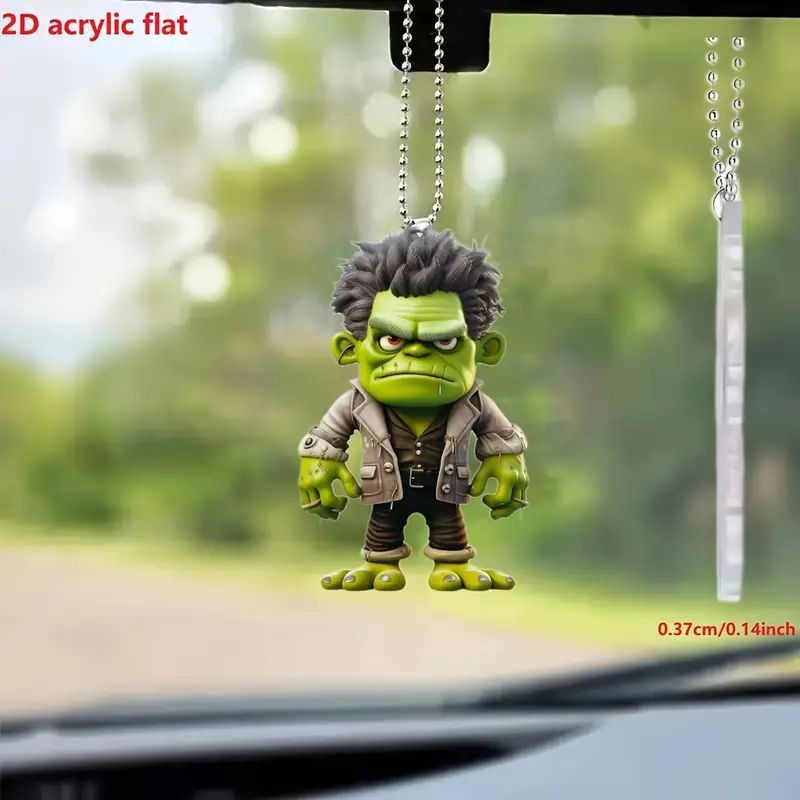 Acrílico Halloween pequeño monstruo verde nuevo colgante plano transfronterizo automóvil espejo retrovisor decoración colgante