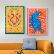 北欧风抽象海报画芯热带丛林动物帆布画客厅沙发背景墙装饰画