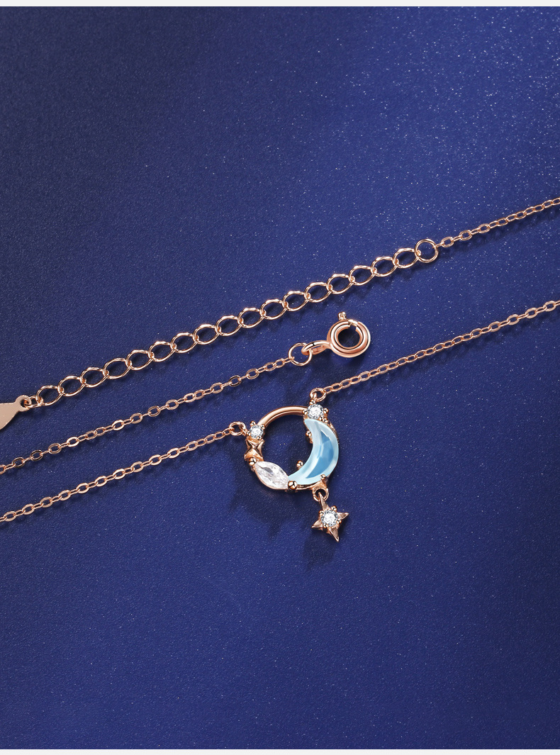 6g Weight Zircon Inlay Material Pendant Necklace Classification cable chain Chain Type 925 Sterling Silver Zircon Cable Chain Inlay Moon Pendant Necklace