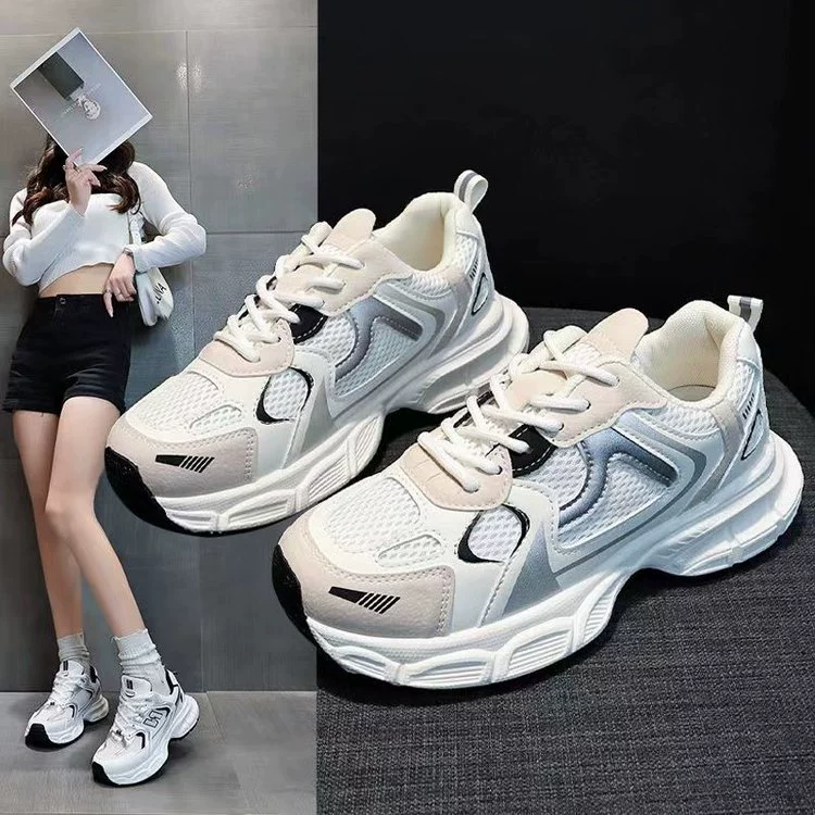 Повседневные женские кроссовки в стиле "dad shoes" на осень и зиму 2025 года, новые дышащие низкие кеды из сетки, корейская версия, спортивная обувь с эффектом увеличения роста.