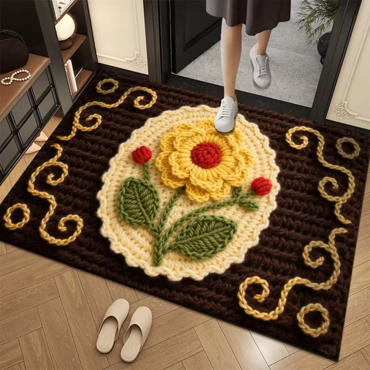 3D estereoscópico floral puerta alfombra de suelo imitación lana alfombra de suelo absorbente de agua puerta de baño alfombra antideslizante desgaste image 7