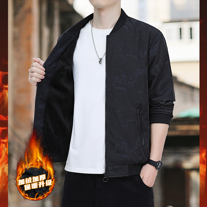 Chaqueta con cuello de béisbol para hombre 2024 primavera y otoño cuello alto estampado de manga larga chaqueta de hombre salvaje estilo Hong Kong más chaqueta de terciopelo