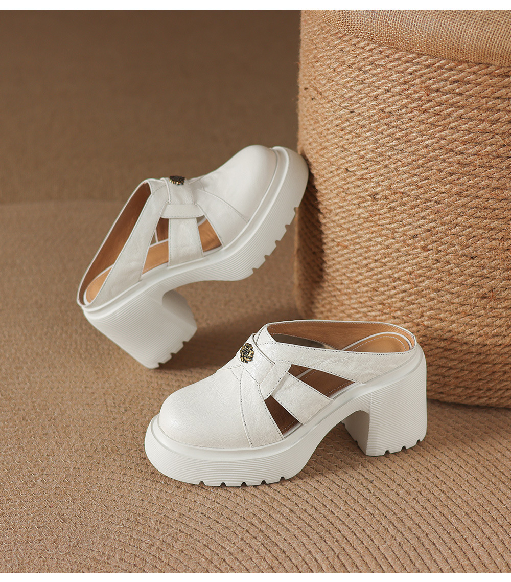 Sandal cao gót nữ mũi kín hở mũi đế dày gót thô 9 cm — màu đen, màu trắng ngà chi tiết 13