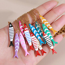 不锈钢 滴油彩色小鱼海洋吊坠项链吊坠diy欧美时尚手链毛衣饰品女