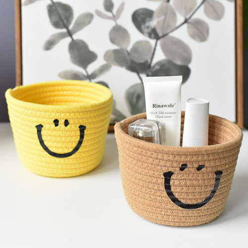 Smiley Cotton Rope Woven Desktop Woven Desktop Key Storage Basket Cotton Rope Handmade Cross-border Bedside Clutter Organizing Box