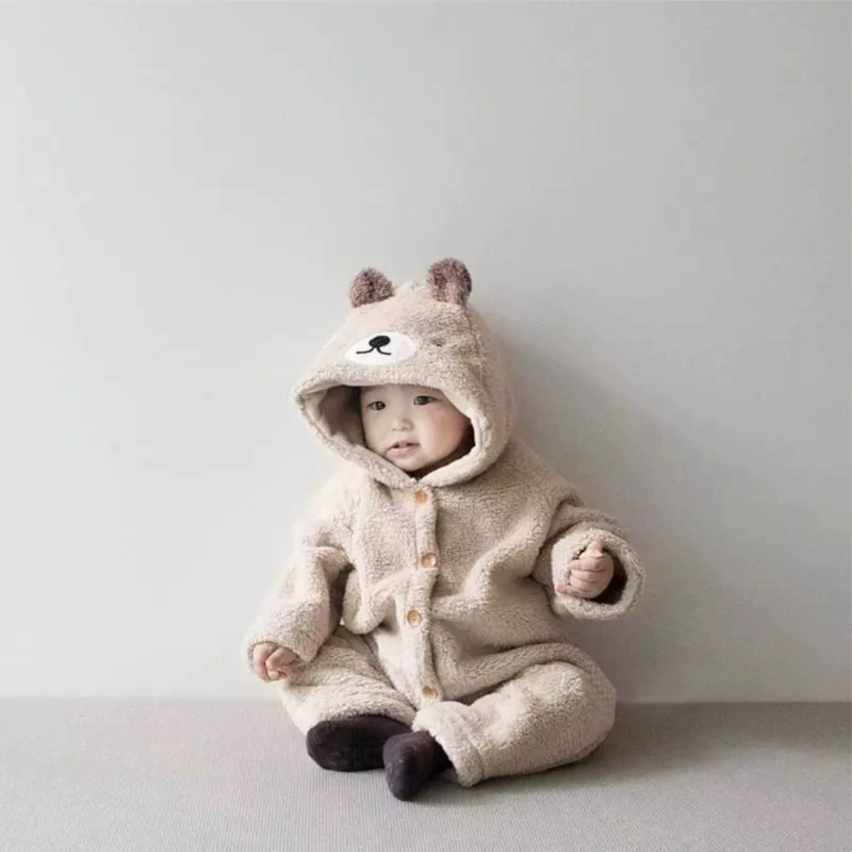 Детский двусторонний overall, зимний милый бархатный худи для новорождённых на прогулку, с маленькими медведями, повышенная толщина, плюш