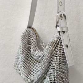 2025新款洋气百搭亮钻时尚银色女包手提流行轻奢潮流单肩包包批发