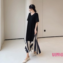 大码女装法式赫本风气质高级感连衣裙女夏季胖mm显瘦假两件小黑裙