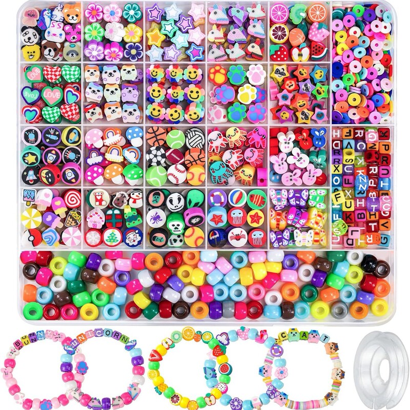 Cross-border 1200 clay beads for DIY bracelet making, animal, fruit, flower, butterfly, rabbit, pony, letter bead box