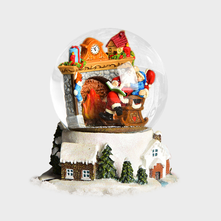 Bola de cristal de resina decoración giratoria nieve función bola de agua dibujos animados vidrio bola de agua festival productos promocionales apoyo al por mayor