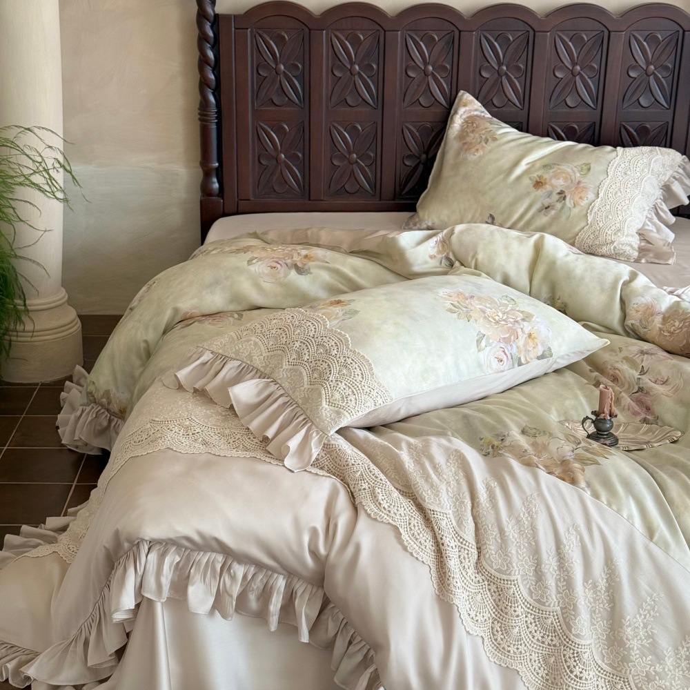 Nordic Vintage Boho Bedding Set Long-staple Cotton With Lace Trim_voghion.com