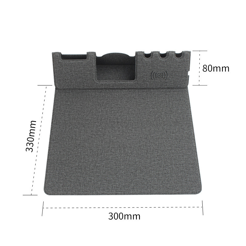 Carga rápida Soporte multifunción para teléfono móvil Alfombrilla de escritorio electrónica de oficina Escritorio de almacenamiento Cargador inalámbrico Alfombrilla de ratón de cuero