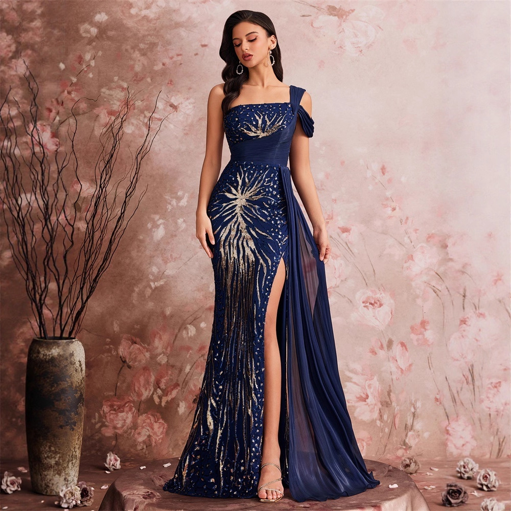 European and American Amazon New Sequin Slit Dress Long Slim Fishtail Bridesmaid Banquet Evening Dress Dress for Women