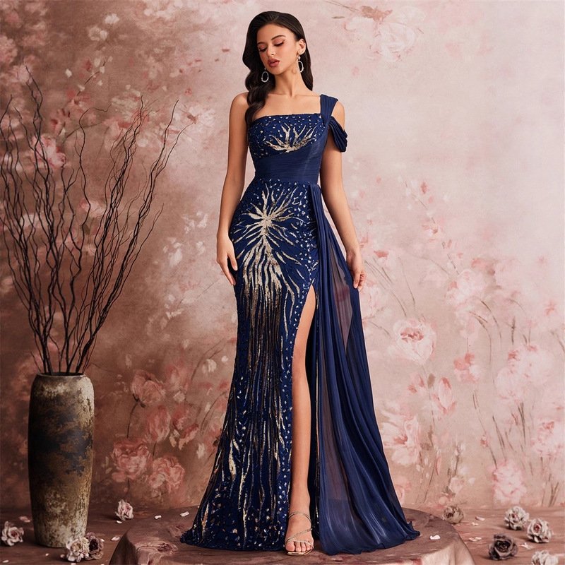European and American Amazon New Sequin Slit Dress Long Slim Fishtail Bridesmaid Banquet Evening Dress Dress for Women