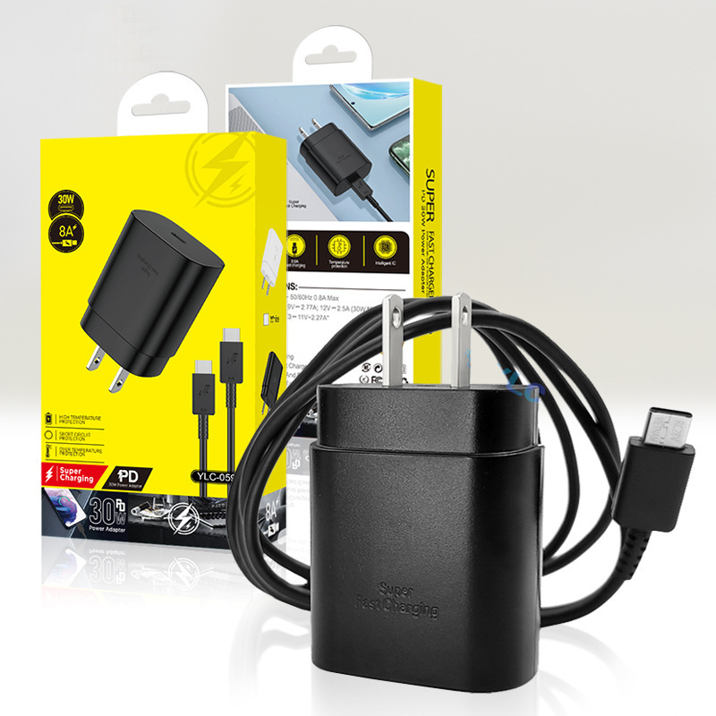 30W Us Standard Ultra-Fast Charging C-C USB Fast Charging Wall Charger Pd Mobile Phone Charger with Cable