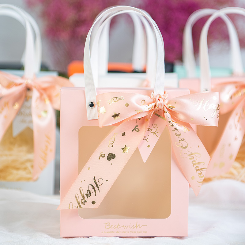 Bolsa de papel de ventana al por mayor estilo ins bolsa de papel de tamaño pequeño bolso de regalo de mano bolso de regalo transparente bolsa de regalo de tarjeta blanca