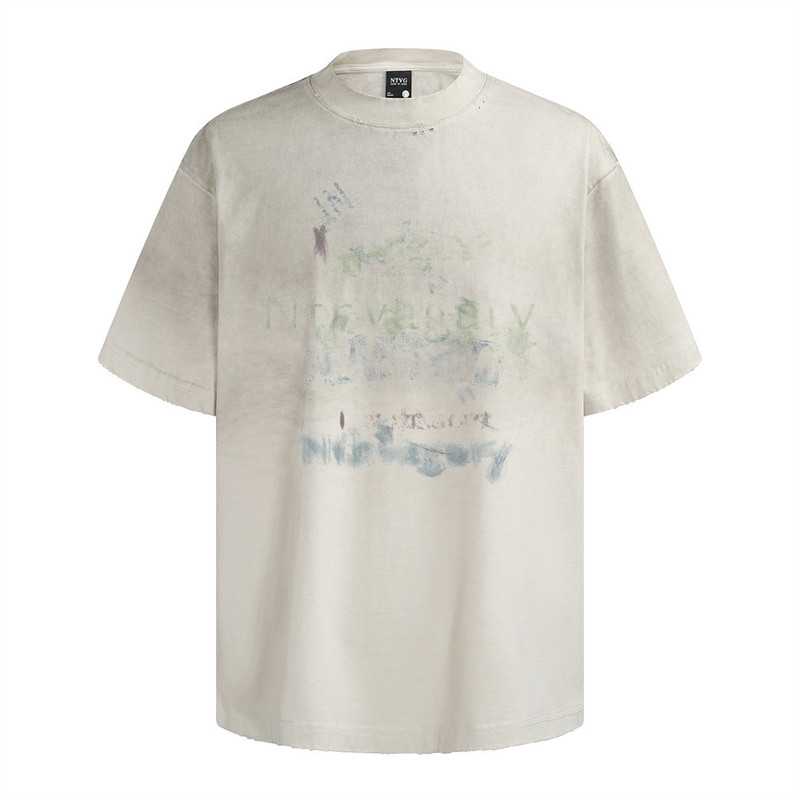 Punk Spray-Dyed Gradient Short-Sleeved T-Shirt Men's Wasteland Distressed Graffiti Printed T-Shirt 300g Heavy Cotton Punk Spray-Dyed Gradient Short-Sleeved T-Shirt Men's Wasteland Distressed Graffiti Printed T-Shirt 300g Heavy Cotton