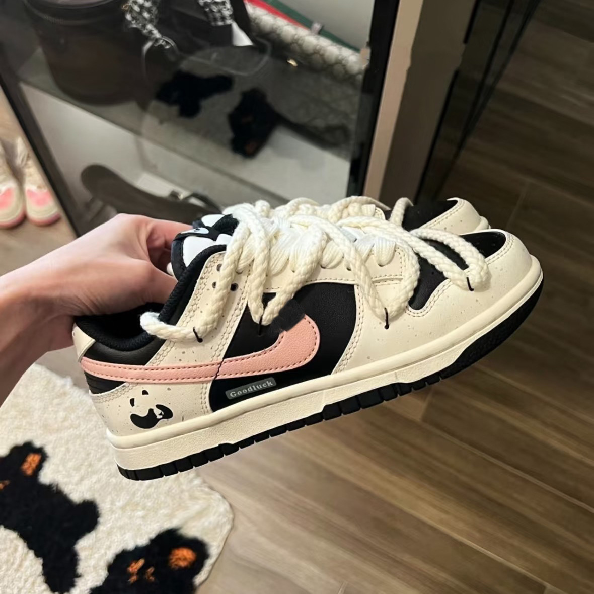 Pure Original Dunk Blueberry Cheese Red Panda Splash Ink Distressed Hemp Rope Deconstructed Low-Top Sneakers Couple Casual Sports Shoes