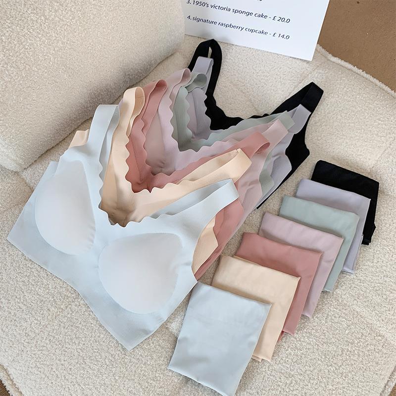 無痕冰絲內衣女大粉盒夏輕薄透氣運動美背聚攏內衣女文胸套裝批發