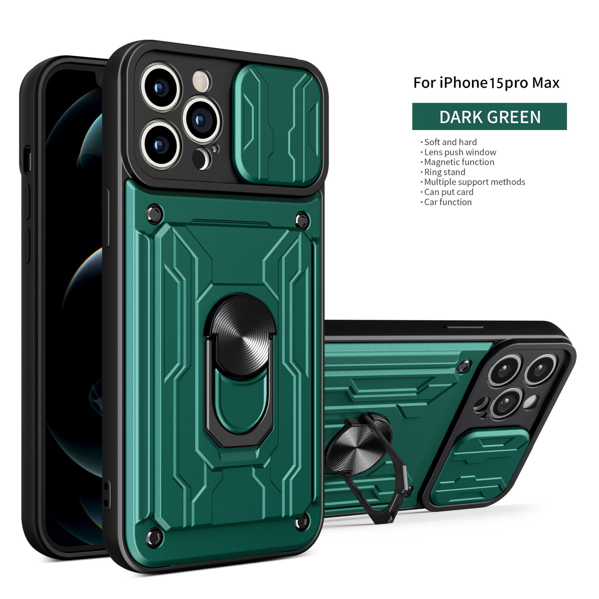 iP15 pro max bolsas de tarjetas para teléfonos móviles Apple TPU + PC armadura anti-caída ventana de empuje de lente