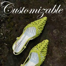 简雅之风2024小众设计师纯手工编织多色尖头罗马镂空包头凉鞋女夏