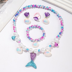 新しい子供のマーメイドの尾のネックレスのブレスレットのクロスボーダーのアクセサリーのセットの真珠のネックレスの漫画の女の子の貝殻のアクセサリー
