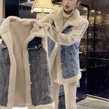 加绒牛仔马甲女士上衣秋冬新款韩版宽松百搭显瘦加厚马夹棉衣外套