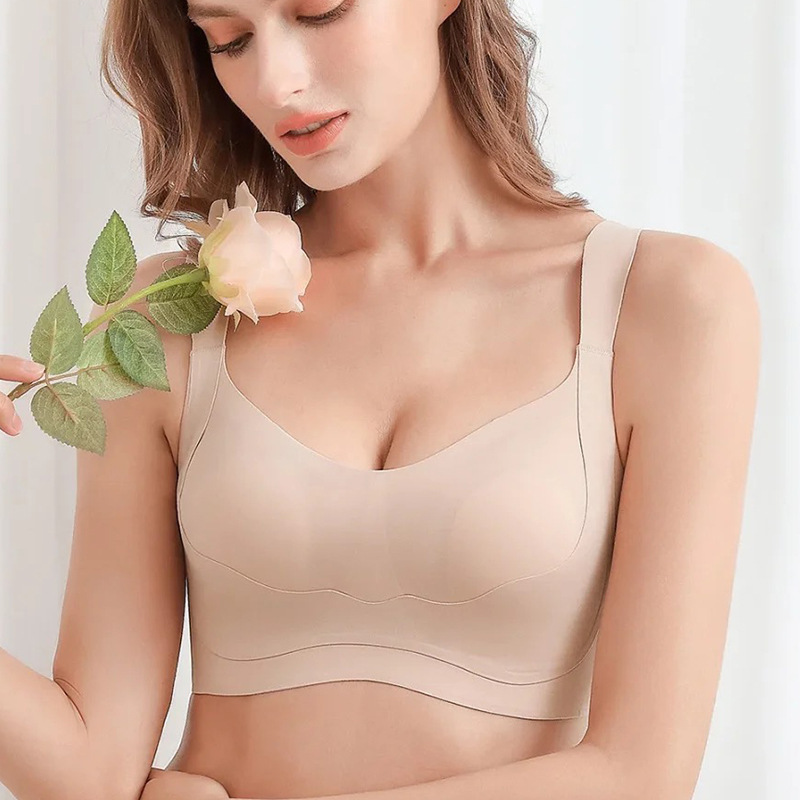 New Glossy Wireless Bra with Rabbit Ear Design, Thin Cup, Lift-Up Effect, Minimizes Large Bust, Adjustable, Comfortable, Breathable Women's Underwear