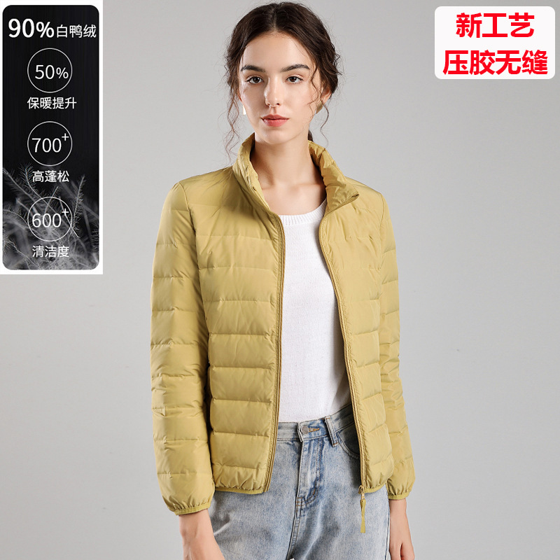 Lightweight down Jacket Women's Seamless Frosted 2025 Winter New Short Stand Collar Slim White Duck down Thin Jacket