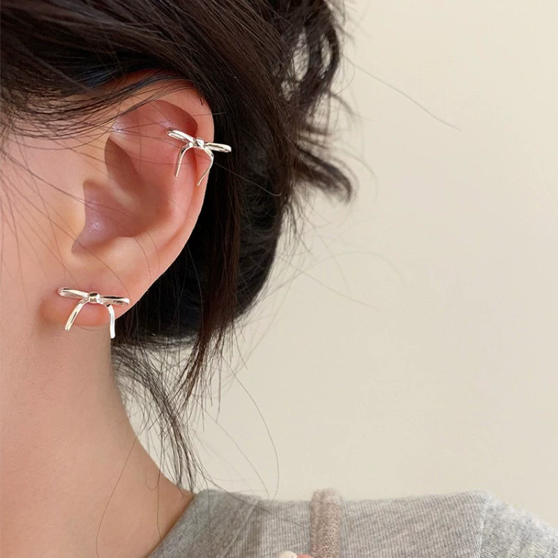 Серебряная игла, универсальные серьги с бантом, образец серебро 925, не выцветает, оптом