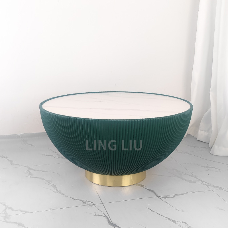 Mesa de centro de sala de estar moderna de lujo ligero nórdico, tamaño de apartamento pequeño doméstico, placa de roca redonda en forma de cuenco, mesa de centro pequeña redonda, estilo crema