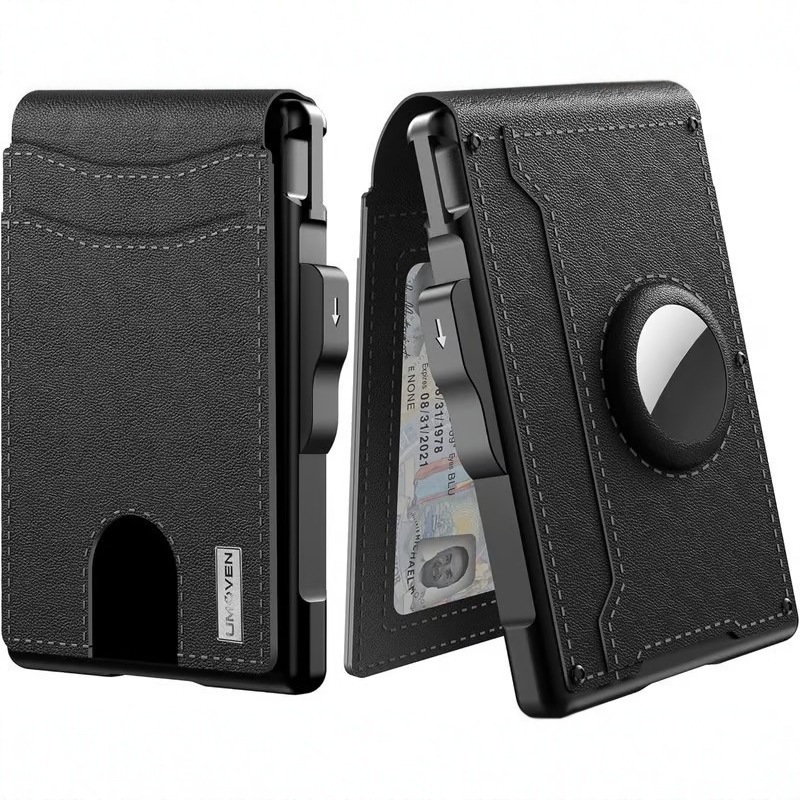 Wallet Men's Card Bag Long Airtag Card Bag Large Capacity Card Space Flip Carbon Fiber Metal Card Box_voghion.com