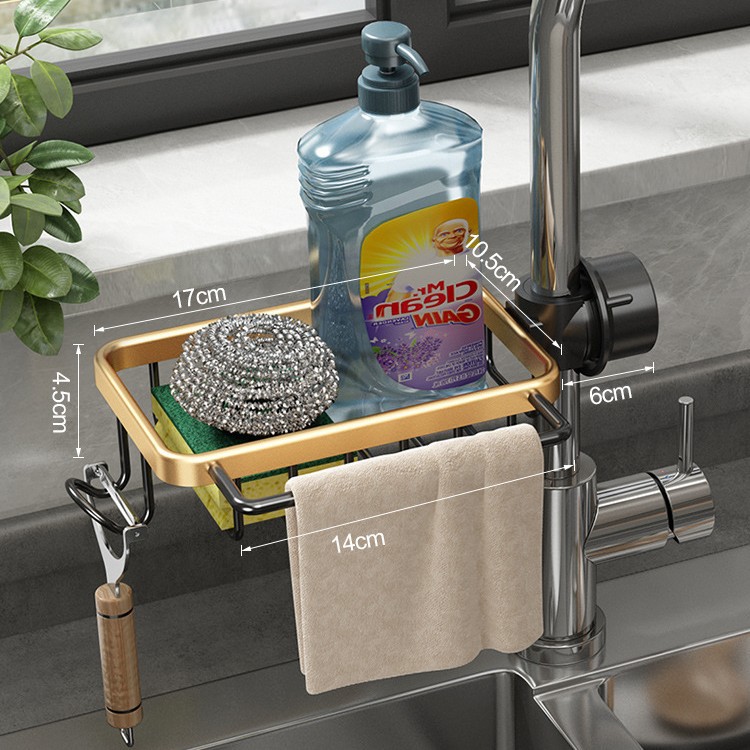 타월 바가 있는 탭 스토리지 랙 왼쪽-블랙 골드