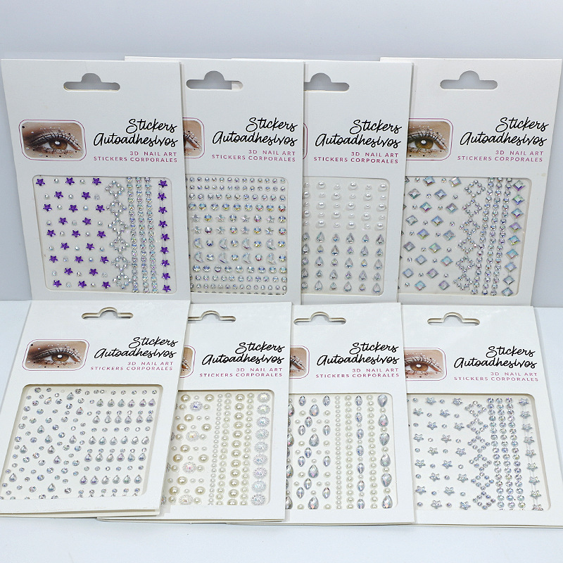 Pegatinas faciales coloridas transfronterizas, pegatinas faciales, diamantes, actuaciones infantiles, maquillaje, pegatinas de maquillaje, pegatinas de cejas, pegatinas de perlas, decoración facial