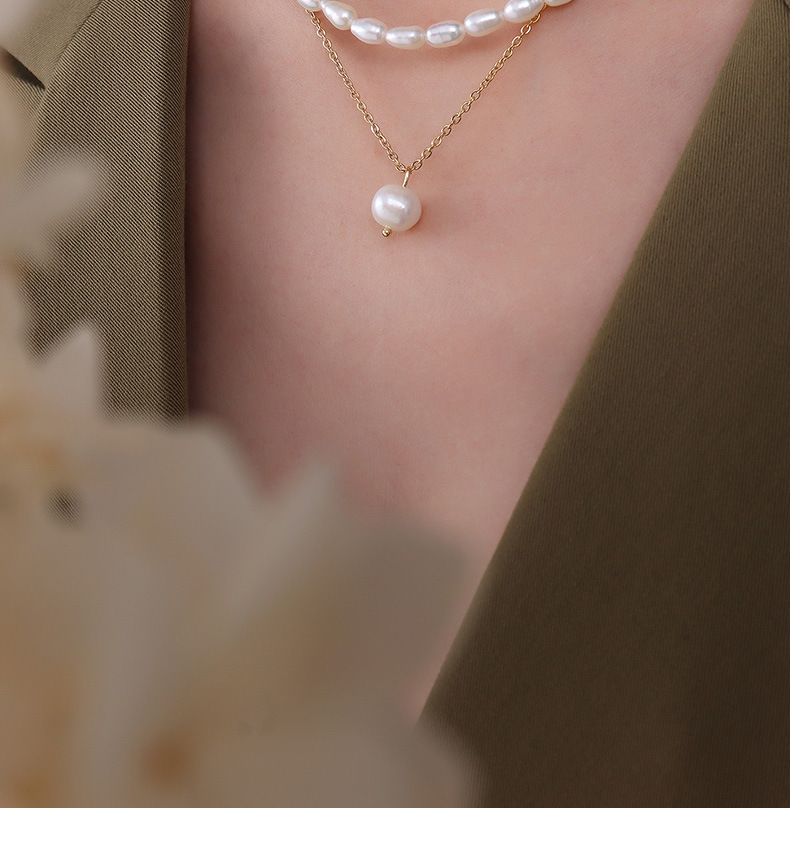Collier d39empilage de croissance naturelle de perles d39eau douce franaises bijoux de chane de clavicule en acier au titanepicture1