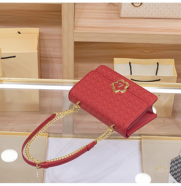 Túi đeo chéo da thật Hong Kong cao cấp kiểu dáng thanh lịch, màu đỏ dự tiệc — Màu đỏ, Màu xanh lục nhạt, Màu kaki chi tiết 4
