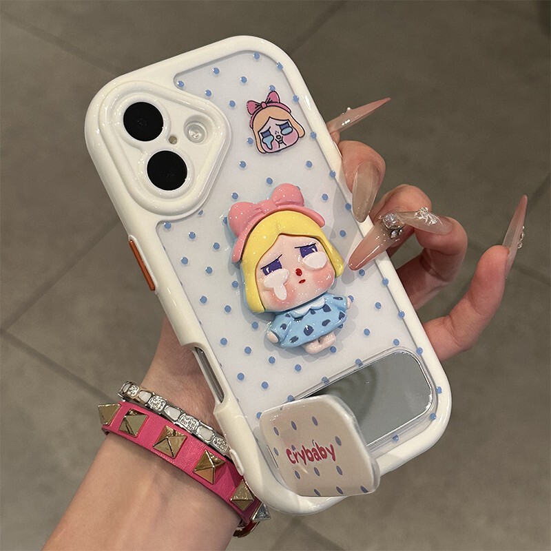 波点立体哭娃支架适用苹果16奶油手机壳华为pura70透明vivo小米15|undefined
