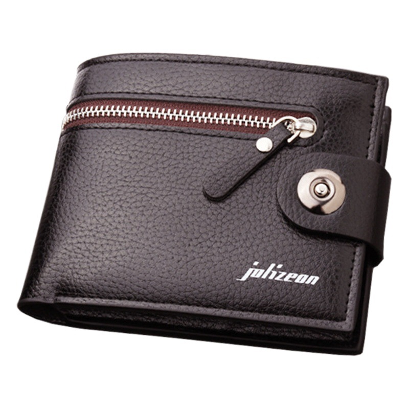 Billetera de hebilla magnética billetera corta para hombres con bolsillo de moneda con cremallera billetera para hombres plegable Multi-tarjeta de gran capacidad para hombres
