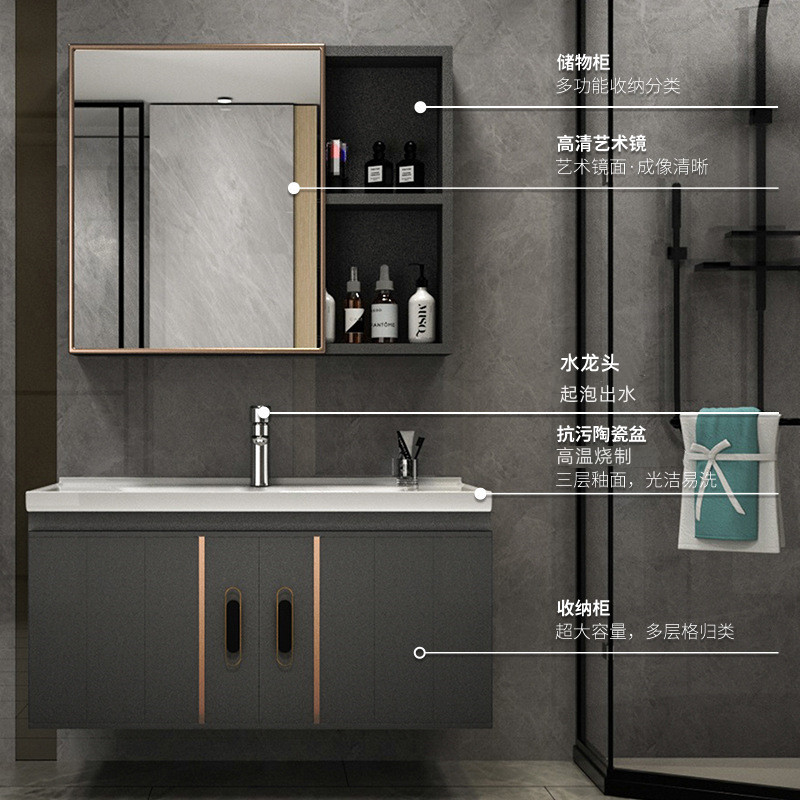 Shiqi Placa de roca espacio gabinete de baño de aluminio combinación de baño lavabo gabinete mesa de lavado espejo Gabinete integrado lavabo gabinete