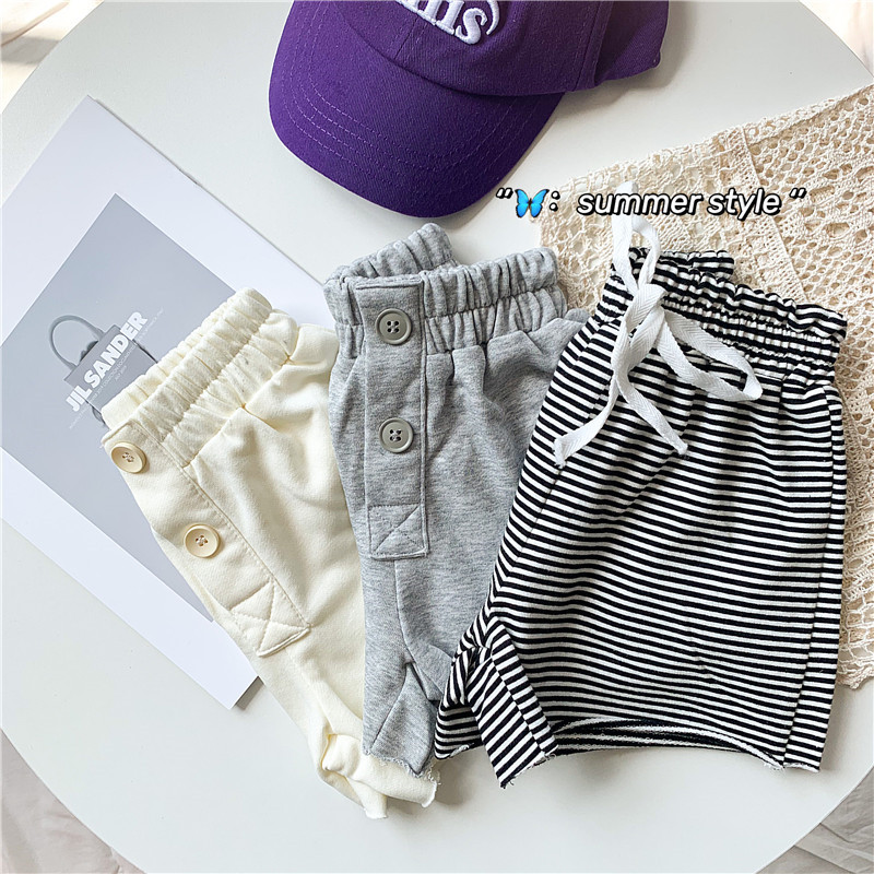 2021夏款儿童运薄款条纹沙滩裤女童透气五分裤外穿女宝宝棉休闲裤|ms