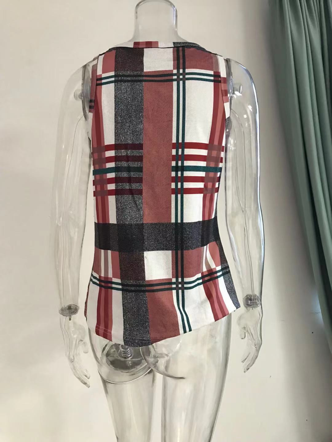 Women's Plaid Print Color-Block Tank Top, Loose Fit Sleeveless Summer Casual Vest, Breathable Milk Silk Blend Fabric_ecoleips.com