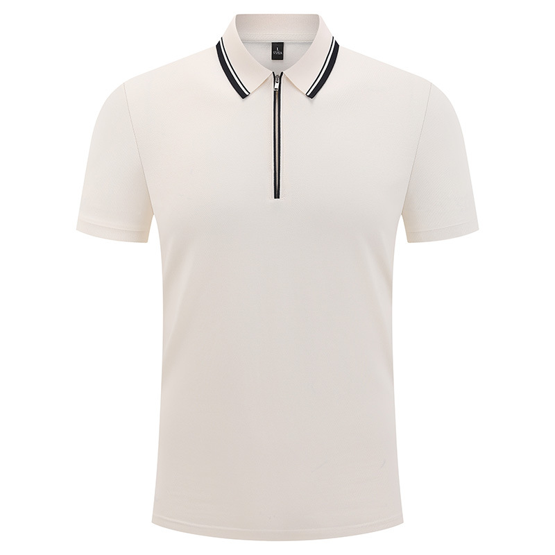 Camiseta de negocios para hombre con cuello de cinta de gama alta, polo de hombre de manga corta con cremallera, logotipo personalizado de alta gama