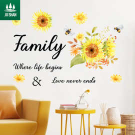 居杉Family life begin向日葵花朵蝴蝶贴 N1894向日葵蝴蝶PVC墙贴