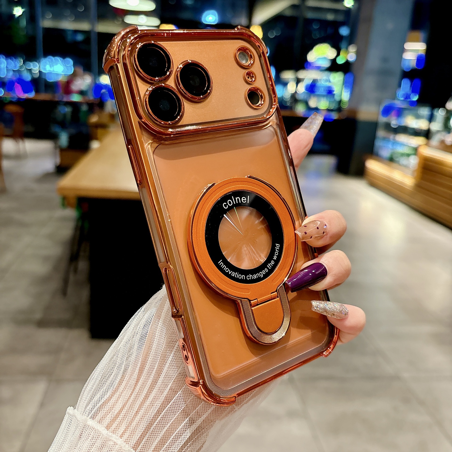 Funda Protectora Anticaídas para Apple 17 Pro Max, con Soporte para iPhone 16/15, Acrílico Galvanizado, Diseño Dos en Uno