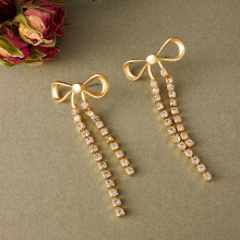 时尚气质唯美蝴蝶结流苏长款耳环冷淡风镶钻耳饰女轻奢流苏耳环