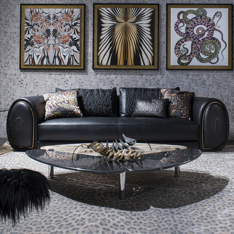 Affordable luxury, custom-made furniture: Italian-style Roberto Cavalli, American-style postmodern minimalist leather sofa for home use, accommodating multiple people.