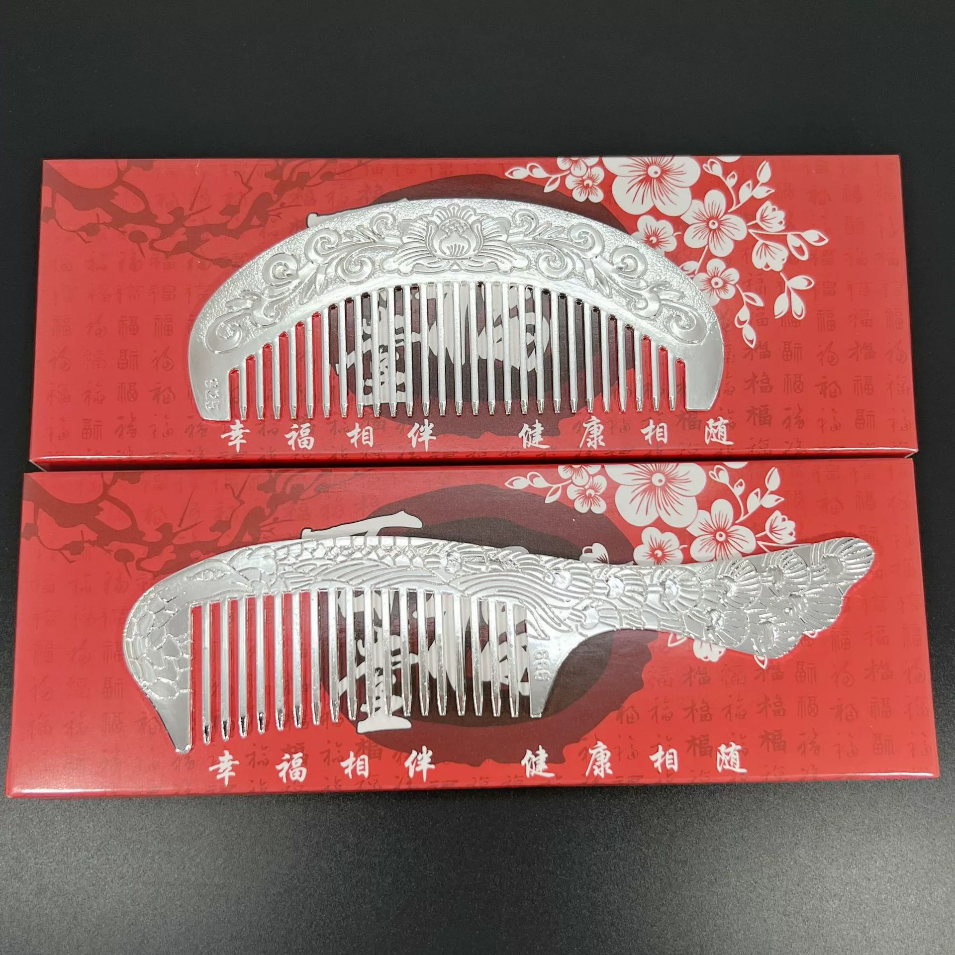 Silver -plated comb, long handle comb, elegant peony comb, phoenix tail comb, massage meridian comb, silver ion comb approach