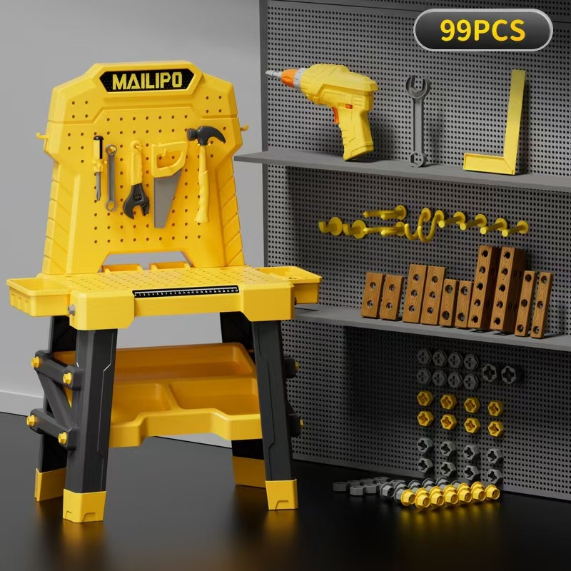 Mesa de herramientas de mantenimiento para niños, simulación de taladro eléctrico, tornillo de tornillo de ensamblaje, mesa de reparación, juego de juguetes para niños