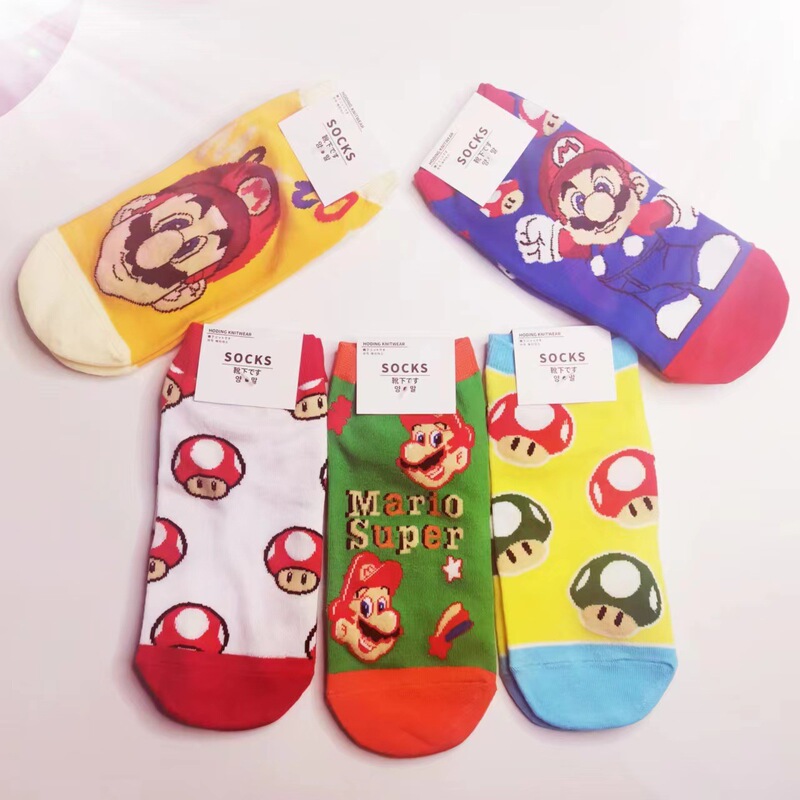 Cross-Border Supply Amazon Japanese-Style Mario Cartoon Socks, Boat Socks, Anime Women's Socks, Non-Slip Heel Design, Direct from Manufacturer