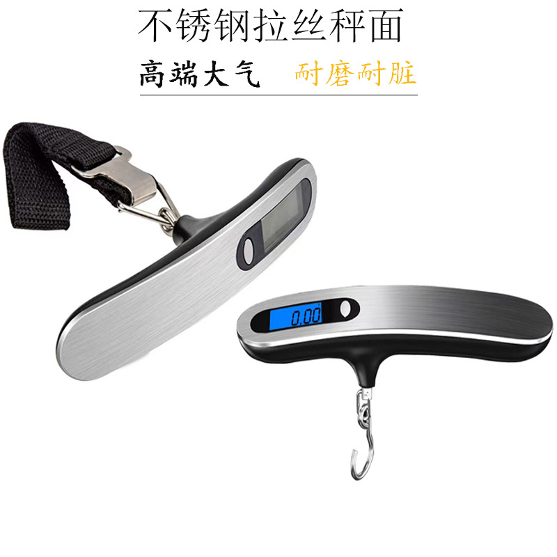 Báscula portátil digital de acero inoxidable, pesa equipaje o pesca hasta 50 kg, pantalla LCD de alta precisión